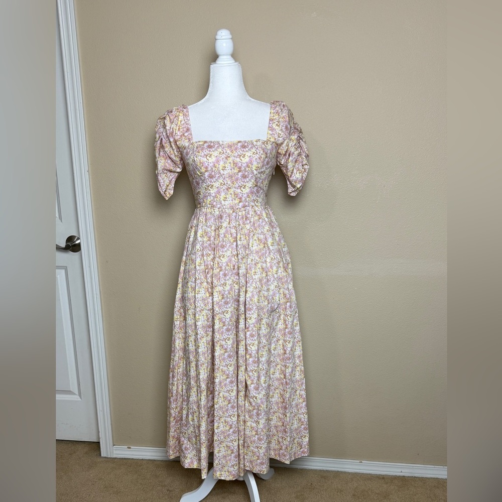 Free People She’s a Dream Floral Print Puff Sleeve Midi Dress Size 2 - Picture 5 of 15